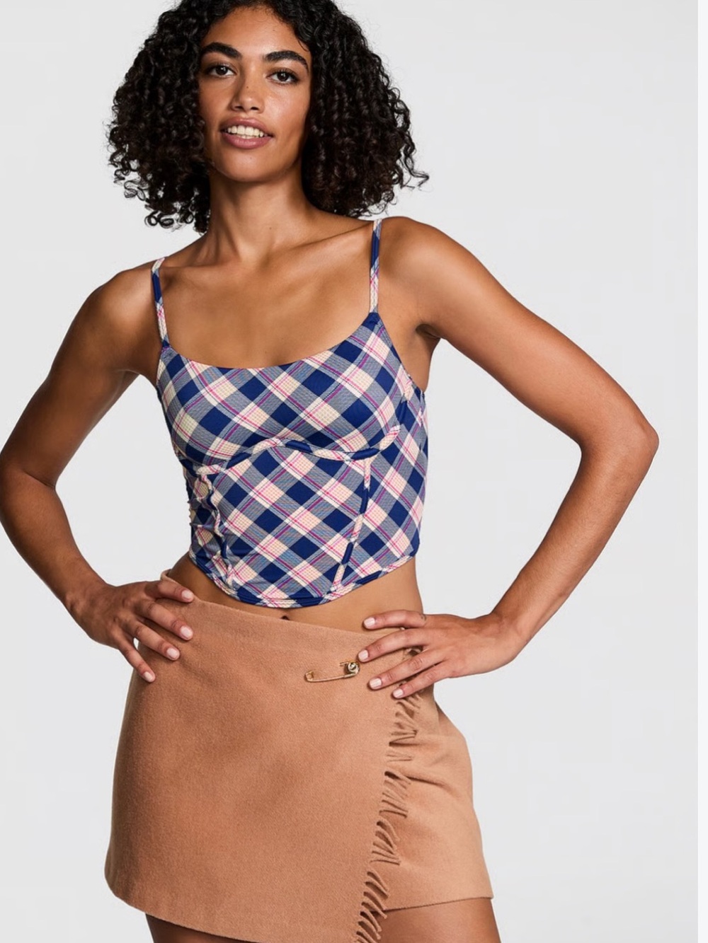 PINK by Victoria's Secret Plaid Cinched Micro Camisole Tank Top Size M-DD NWT